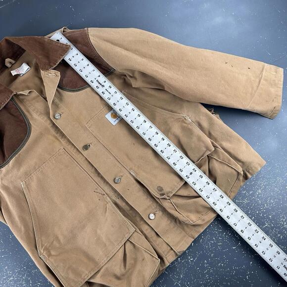 VTG Carhartt Hunting Jacket Men XL Tan Canvas Bird Corduroy Yoked Union Made USA - Picture 5 of 12